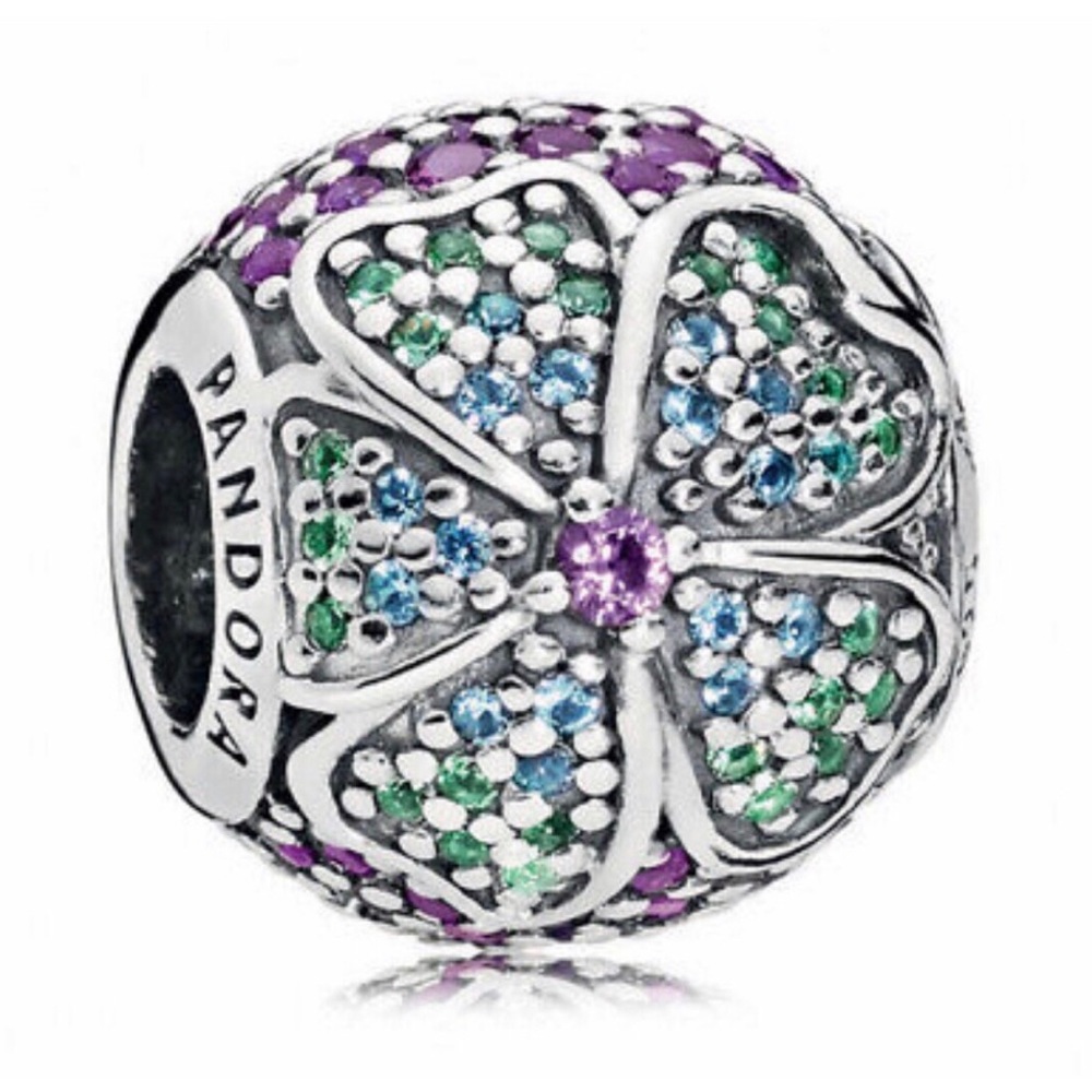 Authentic Pandora Pave Flower Blossom CZ Retired Pandora Flower Charm Cubic Zirc